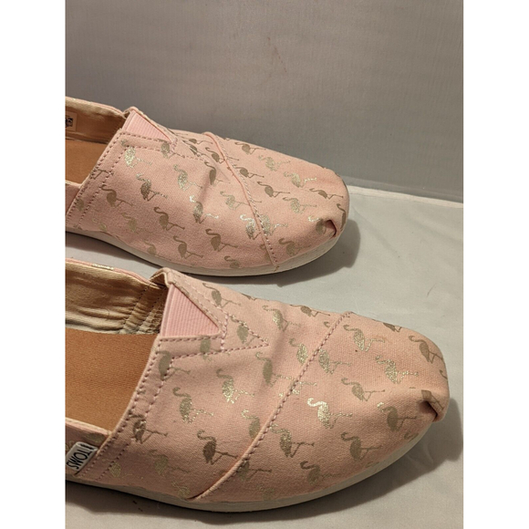 Toms Alpargata Women Size 9.5 Pink Rose Gold Foil Flamingo Flats Canvas Shoes - Picture 10 of 10
